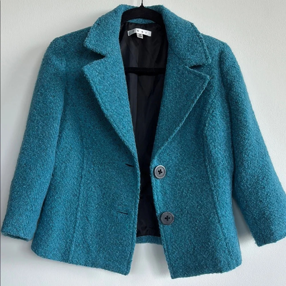 CAbi Blue Teddy Jacket with Textured Fabric and Cropped Length - Picture 2 of 4